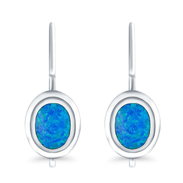 Dangling Leverback Earrings Lab Created Blue Opal 925 Sterling Silver (11mm)